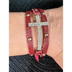 Red Leather cross bracelet